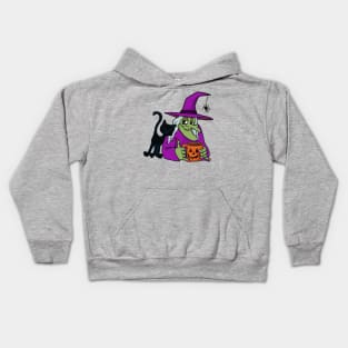 old witch with coffee and friends Kids Hoodie